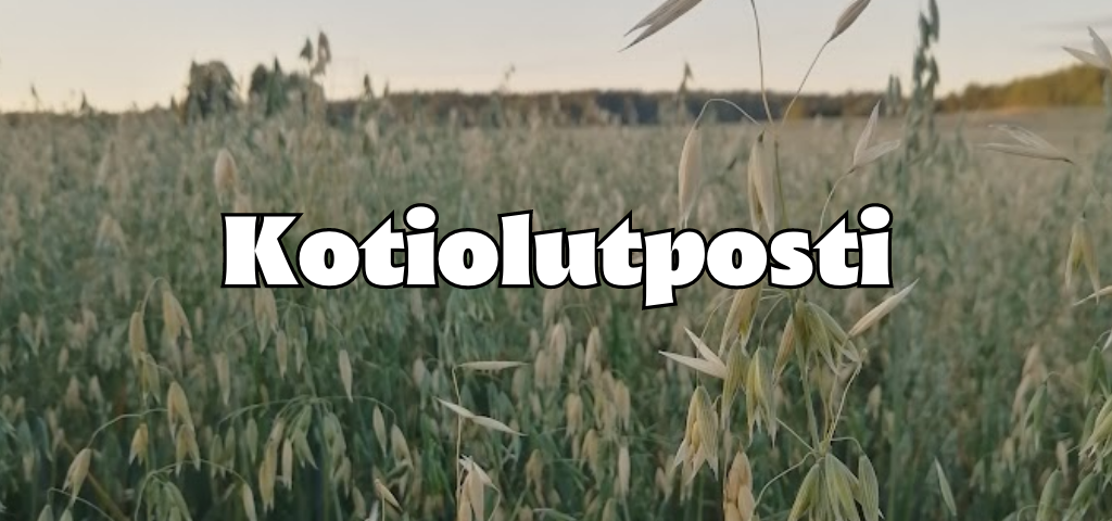 Peltomaisema ja teksti "Kotiolutposti"